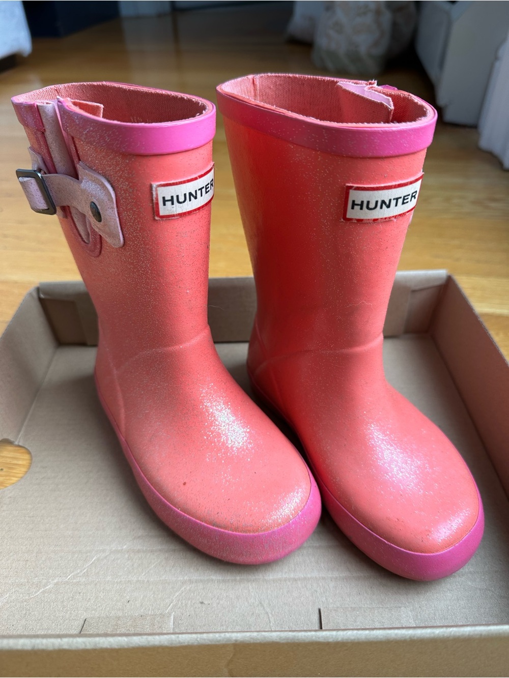 Hunter Kids Coral and Pink Rain Boots